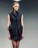 Sleeveless Mikado Jacket with Shimmery Lamé Collar - Image 4