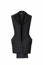 Sleeveless Mikado Jacket with Shimmery Lamé Collar - Image 2