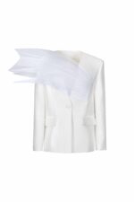 Asymmetric Tulle Burst Jacket in Mikado Piqué - Image 2