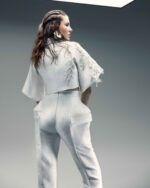 Ivory Embroidered Cropped Jacket with Wide Short  Sleeves - Image 4