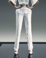 Cinched Ivory Crepe Pants with Structured Hips