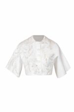 Ivory Embroidered Cropped Jacket with Wide Short  Sleeves - Image 2