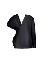 Subtle Shimmer, Asymmetric Black Piqué Jacket - Image 3