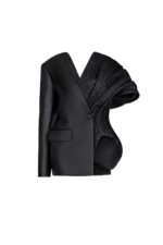 Subtle Shimmer, Asymmetric Black Piqué Jacket - Image 2
