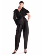 Subtle Shimmer, Asymmetric Black Piqué Jacket - Image 4