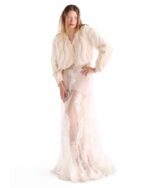 Cream Brocade &amp; Chantilly Lace Sheer Skirt - Image 4