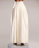 Elegant High-Waisted Pleated White Taffeta Jupe-Culotte - Image 5