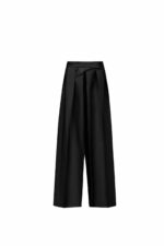 Wide-Leg Mikado Pants with Architectural Waist and Pleats - Image 2