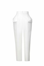 Cinched Ivory Crepe Pants with Structured Hips - Image 2