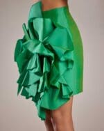Vibrant Green Taffeta Skirt with High-Waist Design and Layered Ruffles - Image 3
