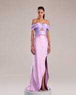 Lilac Organza Off-Shoulder Top with Elegant Draping - Image 5