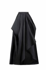 High Slitted Asymmetrical Black Taffeta Skirt - Image 2
