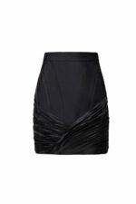 Asymmetric Mikado and Taffeta Draping Mini Skirt - Image 2
