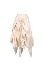 Soft Tide Gathered Jacquard Cream Skirt - Image 2