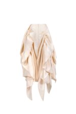 Soft Tide Gathered Jacquard Cream Skirt - Image 3