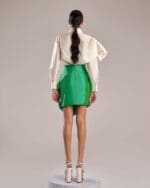 Vibrant Green Taffeta Skirt with High-Waist Design and Layered Ruffles - Image 4