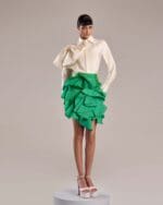 Vibrant Green Taffeta Skirt with High-Waist Design and Layered Ruffles - Image 2