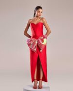 Stunning Red Mikado Piqué Skirt with Iridescent Bow - Image 4