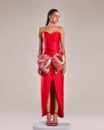 Stunning Red Mikado Piqué Skirt with Iridescent Bow - Image 2