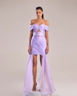 Lilac Organza Off-Shoulder Top with Elegant Draping - Image 2