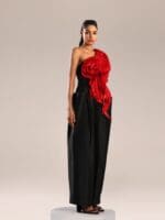 Bold Red Organza Top with Black Crystallized Base - Image 2