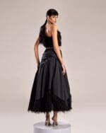 Black Feathered Fabric One-Shoulder Top for Bold Elegance - Image 3