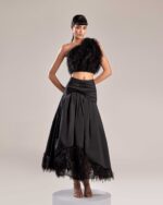 Black Feathered Fabric One-Shoulder Top for Bold Elegance - Image 5