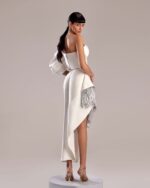Elegant White Mikado Piqué Top with Sophisticated Draping - Image 4