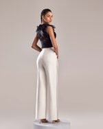 Elegant Metallic Silver Flared Wide-Leg Pants - Image 5