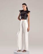 Elegant Metallic Silver Flared Wide-Leg Pants - Image 4