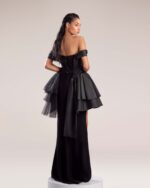 Sleek Black Crepe Skirt with High Slit and Diagonal Seams - Image 5