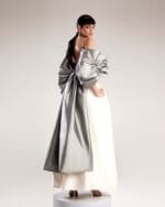 Luxurious Silver Taffeta Top with Dramatic Folds for a Glamorous Look - Image 5