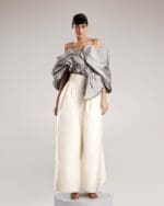 Elegant High-Waisted Pleated White Taffeta Jupe-Culotte - Image 2