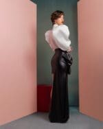 Asymmetrical Leather Skirt with Bold Side Bow - Image 5