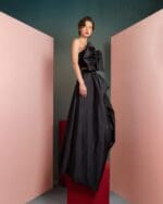 Elegant Black Taffeta Top with Statement Bow - Image 4
