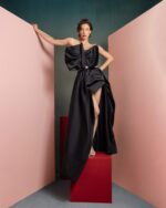 Elegant Black Taffeta Top with Statement Bow - Image 2