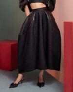 Mikado Piqué Skirt with Leather Inserts