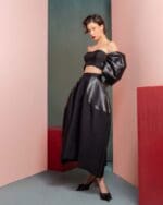 Leather Off-Shoulders Black Crop Top - Image 3