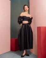 Leather Off-Shoulders Black Crop Top - Image 2
