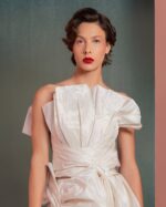 Refined Twist in Pearly Off-White Taffeta Top