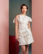 Refined Twist in Pearly Off-White Taffeta Top - Image 4