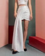 High-Waisted Asymmetrical Hemline Off-White Skirt