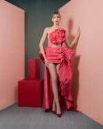 Asymmetrical Fuscia Metallic Taffeta Asymmetrical Skirt - Image 2