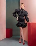 Dramatic Ruffled Blouse with Sheer Accents - Image 2