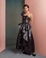 Manipulated One-Shoulder Metallic Taffeta Top - Image 5
