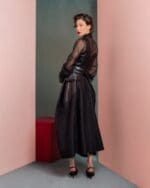 Sheer Chantilly Lace Blouse with Taffeta - Image 4