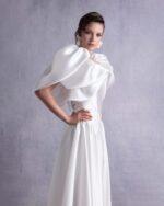 Crystal-Dotted Jersey Body with Petal-like Organza Shoulders - Image 2