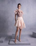Layered Flared Nude Organza Skirt - Image 2