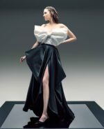 High Slitted Asymmetrical Black Taffeta Skirt - Image 3