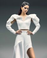 Sculptural Cut-Out Sleeve Mikado Piquê Top